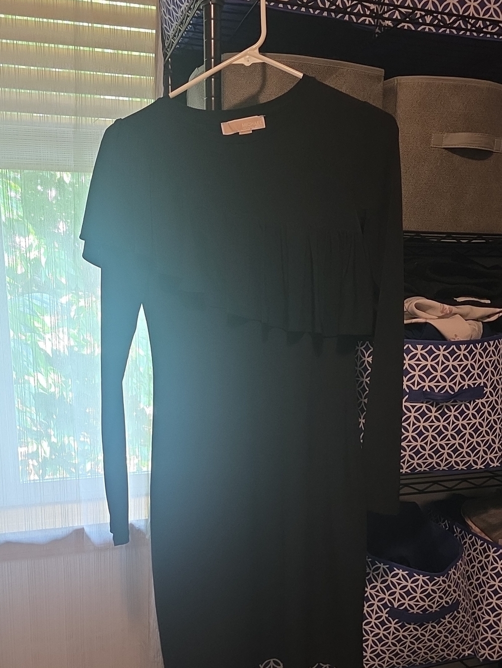 Michael Kors Black Long Sleeve Ruffle-Front Sheath Dress - Picture 1 of 6